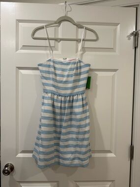 Lilly Pulitzer Blue & White Striped Strapless Summer Dress